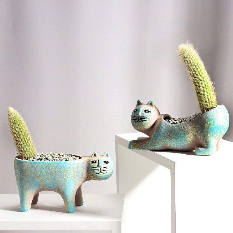 Frosted Ceramic Cat Planter